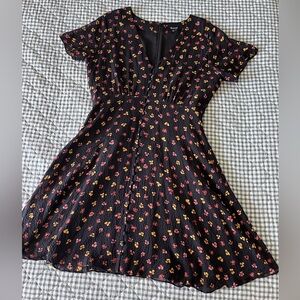 Madewell Black Dress with Pink, Red, and Yellow Floral Pattern